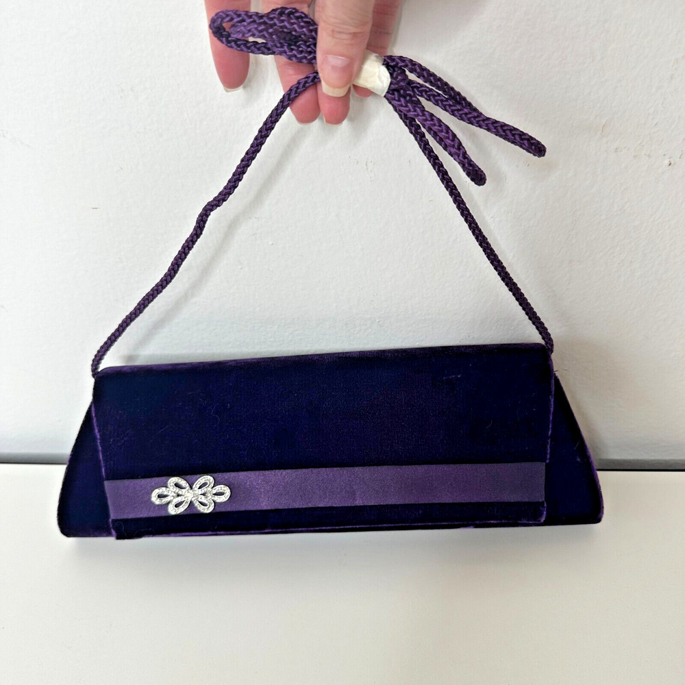 Savannah Purple Velour Clutch Rhinestone Embellished Hidden Rope Strap Clutch - Picture 1 of 12